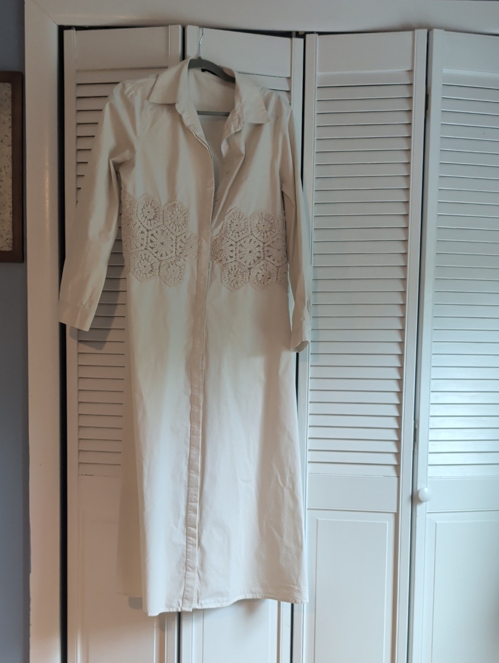 Noelle Cream Maxi Shirt Dress with Crochet Waist Detail